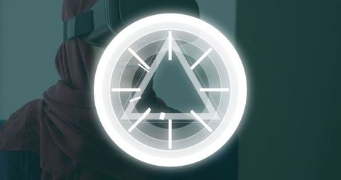 Innovative Technology Concept with Woman in VR Headset and Digital Icons