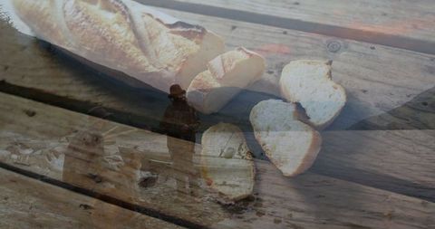 Rustic french baguette with reflective farm silhouette
