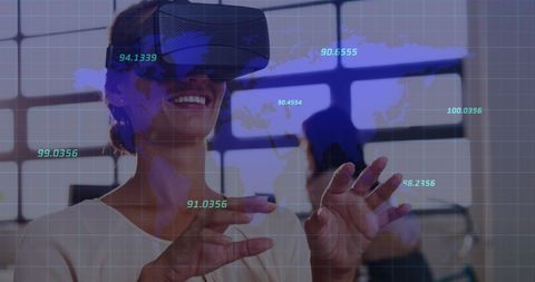 Smiling Woman Using VR for Interactive Data Analysis - Download Free Stock Images Pikwizard.com