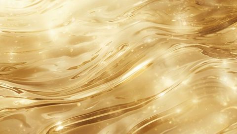 Shimmering molten gold waves flowing with glossy streaks and sparkling flares