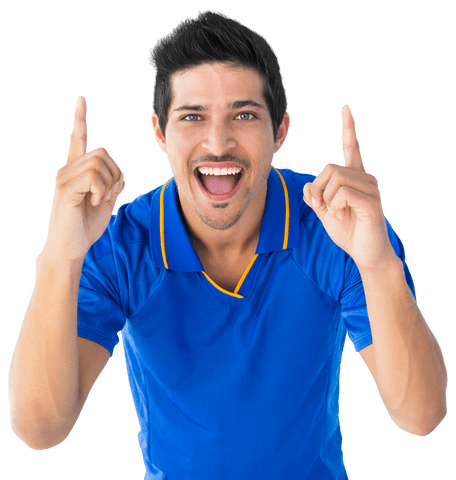 Excited Man in Blue Sportswear Celebrating Victory Transparent