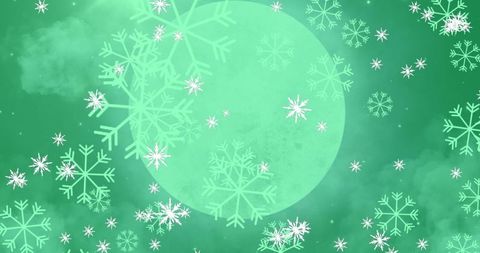 Green Glow Winter Design with Snowflakes and Misty Atmosphere