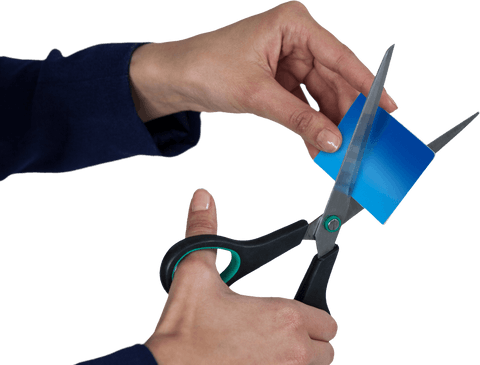 businesswoman cutting blue credit card with scissors transparent background - Download Free Stock Videos Pikwizard.com