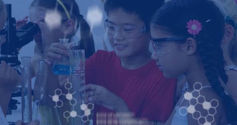 Young Students Enthusiastically Conducting Chemistry Experiment in Lab