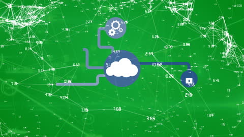Digital Cloud Network Data Flow on Green Background