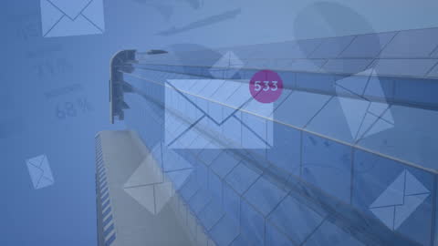 Digital Envelope Icons Overlay Urban Skyscraper Modern Connection