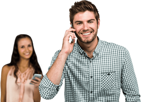 Joyful Couple Communicating on Smartphones with Transparent Background - Download Free Stock Videos Pikwizard.com