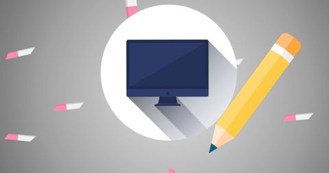 Animated school supplies icons over gray background
