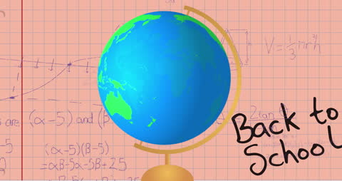 Animated Globe and Math Equations on Pink Checkered Background