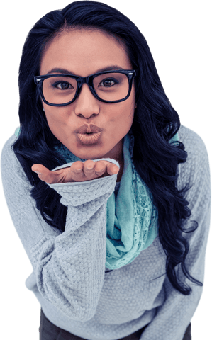 Asian Woman Blowing Kiss on Transparent Background - Download Free Stock Videos Pikwizard.com