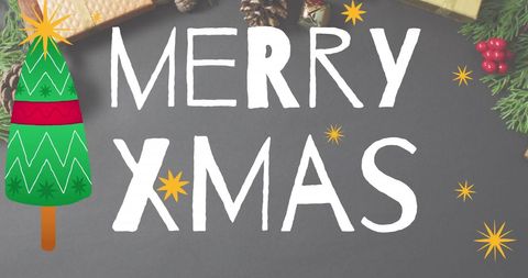 Merry Xmas Celebration Over Festive Holiday Decor