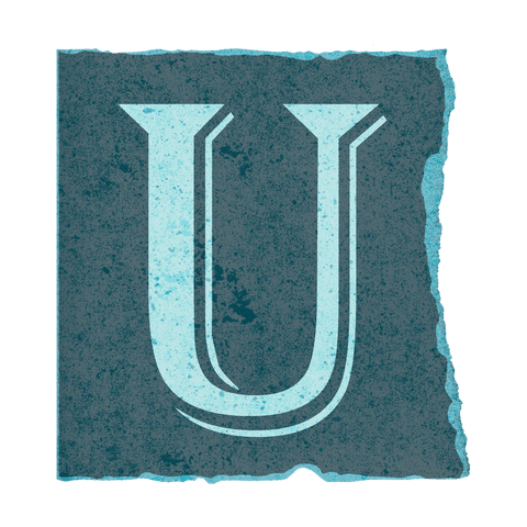 Serif letter u on textured torn edge panel transparent