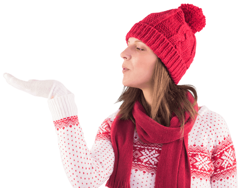 Transparent Woman in Winter Wear Blowing Invisible Kiss