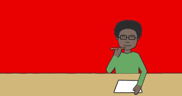 Animated Schoolboy Studying at Desk with Vibrant Red Background - Download Free Stock Images Pikwizard.com