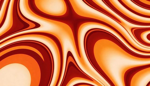 Flowing Orange and Red Marbled Swirl Pattern with Glossy Fluid Bands and Gradient Depth