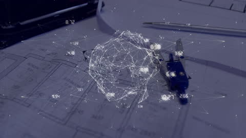 Globe with Digital Connections Over Architect Plans