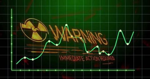 Control panel showing warning with radiation alert graph