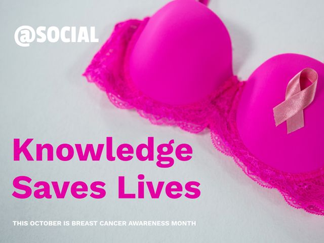 Pink Bra with Breast Cancer Awareness Ribbon for October Campaign - Download Free Stock Templates Pikwizard.com