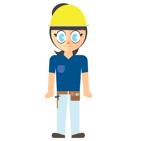 Cartoon female construction worker with helmet transparent