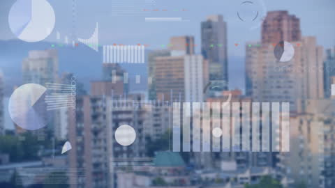 Digital Data Interface Overlaying Urban Cityscape