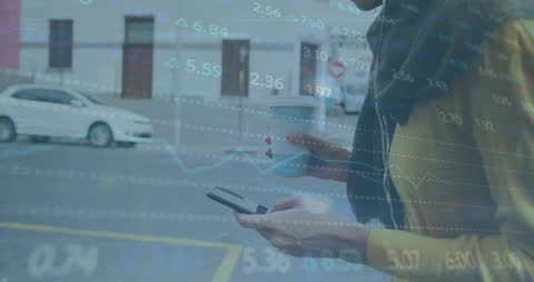 Businesswoman Analyzing Financial Data Complex Graphic Overlay