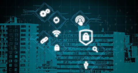 Futuristic Digital Icons Overlaying Cityscape - Download Free Stock Images Pikwizard.com