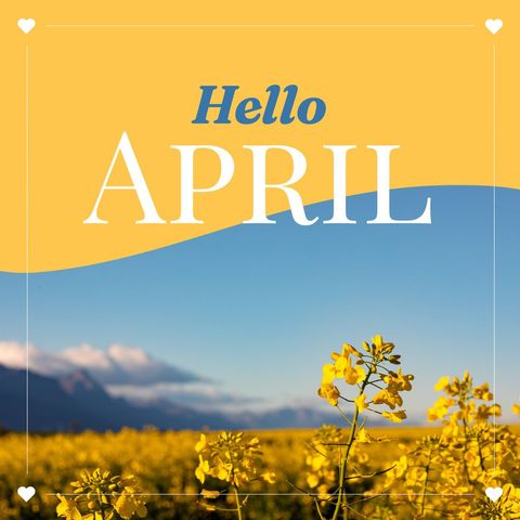 Hello April Text Over Field of Yellow Flowers and Blue Sky - Download Free Stock Templates Pikwizard.com