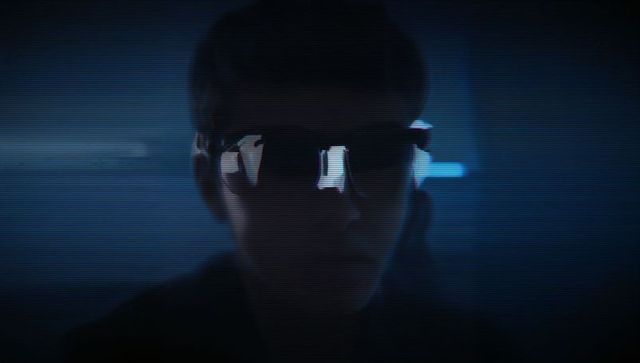 Mysterious man in neon-ribboned cyberpunk noir