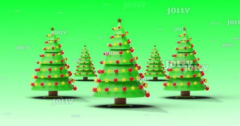 Minimalist Digital Christmas Trees with Ornaments and Stars