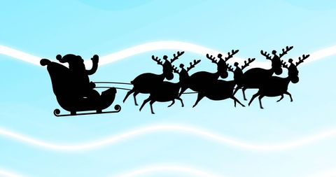Santa Claus Flying with Reindeer Silhouette Holiday Illustration