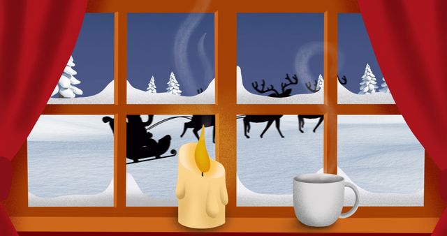 Santa Claus Sleigh with Reindeer Through Cozy Window - Download Free Stock Images Pikwizard.com