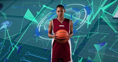 Basketball Player with Futuristic Digital Graphics
