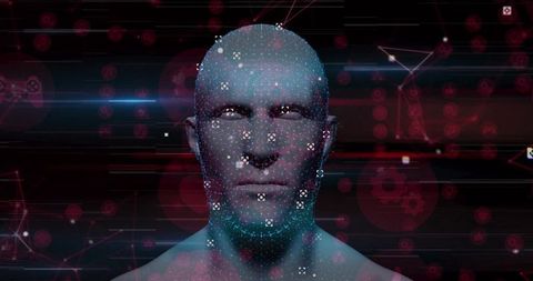 Futuristic 3d humanoid with glowing data nodes