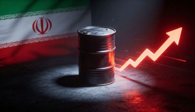 Iran Oil Barrel with Rising Prices Arrow Concept for Energy Market and Sanctions Impact