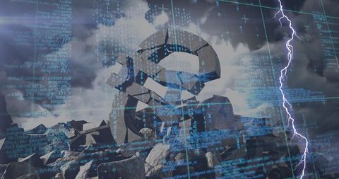Digital euro crumbling: symbolizing economic turmoil and data overload