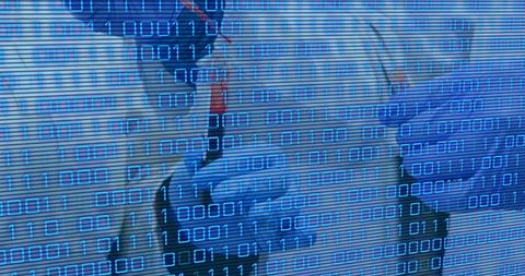 Binary code overlaying laboratory atmosphere