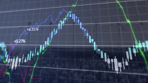 Financial Data Graph with Wind Turbines Background