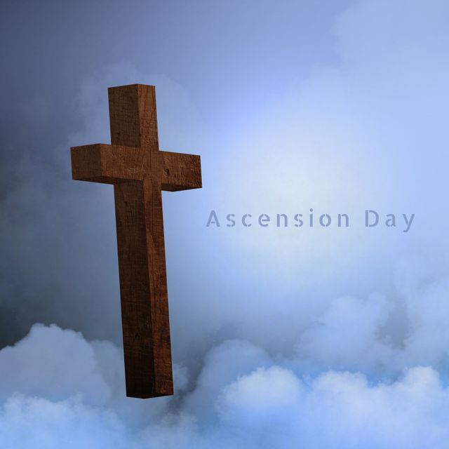 Wooden Cross Against Cloudy Sky for Ascension Day Concept - Download Free Stock Templates Pikwizard.com