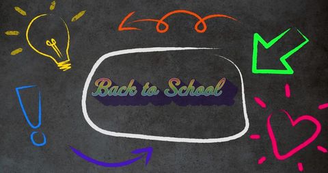 Back to School Text with Colorful Educational Icons on Chalkboard Background - Download Free Stock Images Pikwizard.com