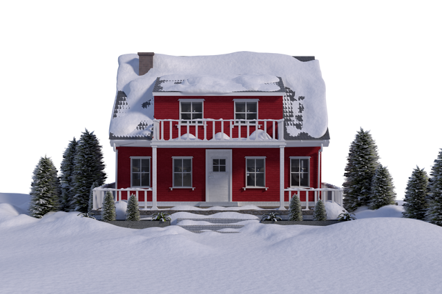 Transparent Red House with Balcony in Snowy Landscape - Download Free Stock Videos Pikwizard.com