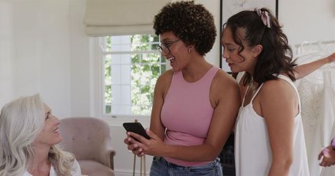 Bride Preparations with Friends for Wedding Day Ceremony