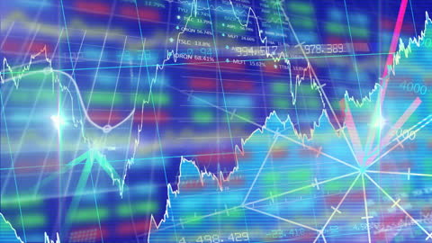 Colourful Digital Data Processing Chart with Stock Market Indicators
