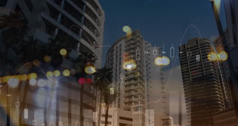 Financial Data Overlay on Modern Urban Skyline