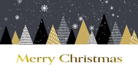Festive Christmas Greeting with Stylized Trees and Falling Snow