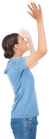 Happy Caucasian Woman Raising Arms Smiling Transparent Background - Download Free Stock Videos Pikwizard.com