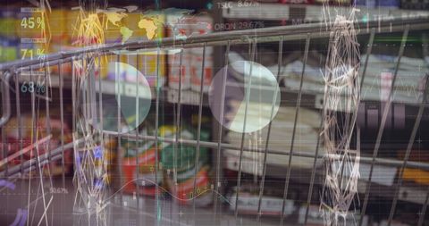 Global Financial Data Overlay on Shopping Cart in Grocery Store