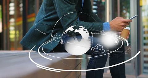 Professional man engaging with business technology outdoors