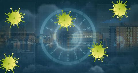 Futuristic Cyber Interface with Digital Virus Icons