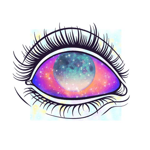 Transparent cosmic eye with watercolor galaxy iris