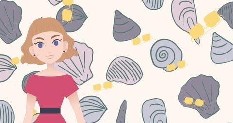 Cartoon woman with shell icons for national mentoring month